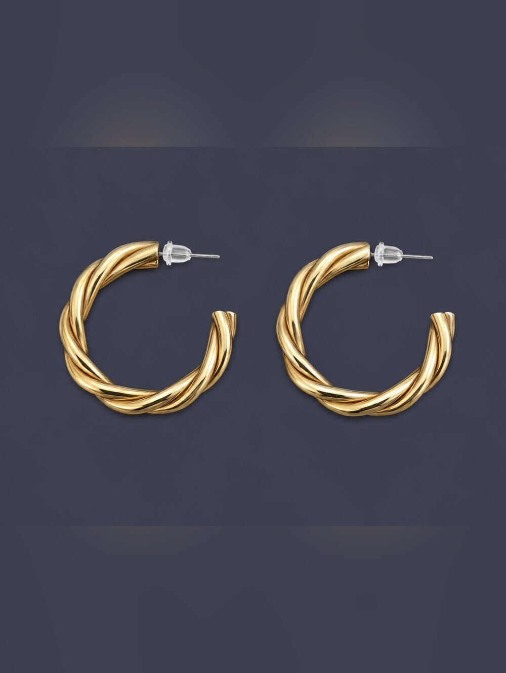 VTG Silvertone Twisted Hollow Hoop Earrings